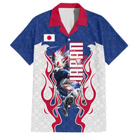 Personalized Japan Football Kitsune Mascot Hawaiian Shirt Samurai Blue Chrysanthemum Flame