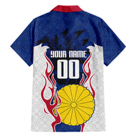 Personalized Japan Football Kitsune Mascot Hawaiian Shirt Samurai Blue Chrysanthemum Flame