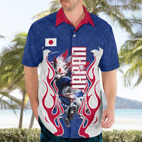 Personalized Japan Football Kitsune Mascot Hawaiian Shirt Samurai Blue Chrysanthemum Flame