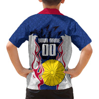 Personalized Japan Football Kitsune Mascot Hawaiian Shirt Samurai Blue Chrysanthemum Flame