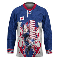 Personalized Japan Football Kitsune Mascot Hockey Jersey Samurai Blue Chrysanthemum Flame