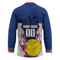Personalized Japan Football Kitsune Mascot Hockey Jersey Samurai Blue Chrysanthemum Flame