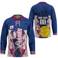 Personalized Japan Football Kitsune Mascot Hockey Jersey Samurai Blue Chrysanthemum Flame