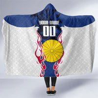 Personalized Japan Football Kitsune Mascot Hooded Blanket Samurai Blue Chrysanthemum Flame