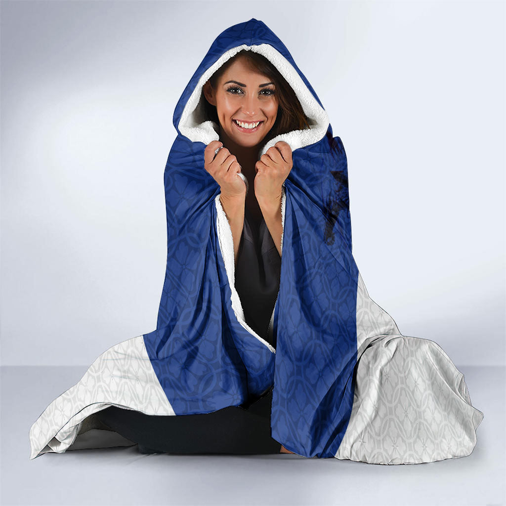 Personalized Japan Football Kitsune Mascot Hooded Blanket Samurai Blue Chrysanthemum Flame