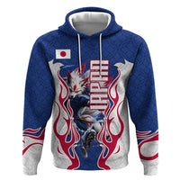 Personalized Japan Football Kitsune Mascot Hoodie Samurai Blue Chrysanthemum Flame
