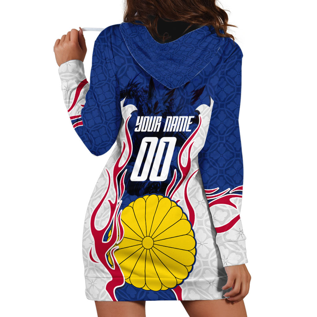 Personalized Japan Football Kitsune Mascot Hoodie Dress Samurai Blue Chrysanthemum Flame