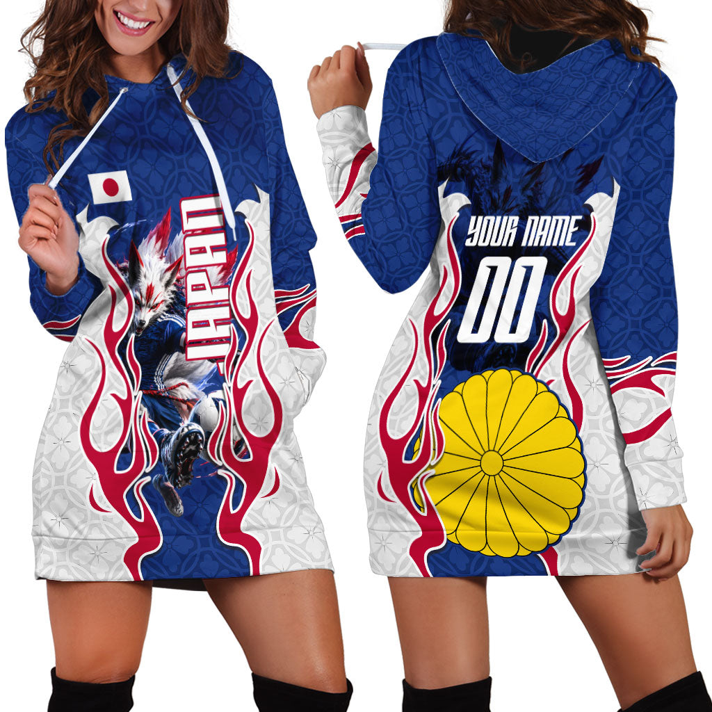 Personalized Japan Football Kitsune Mascot Hoodie Dress Samurai Blue Chrysanthemum Flame