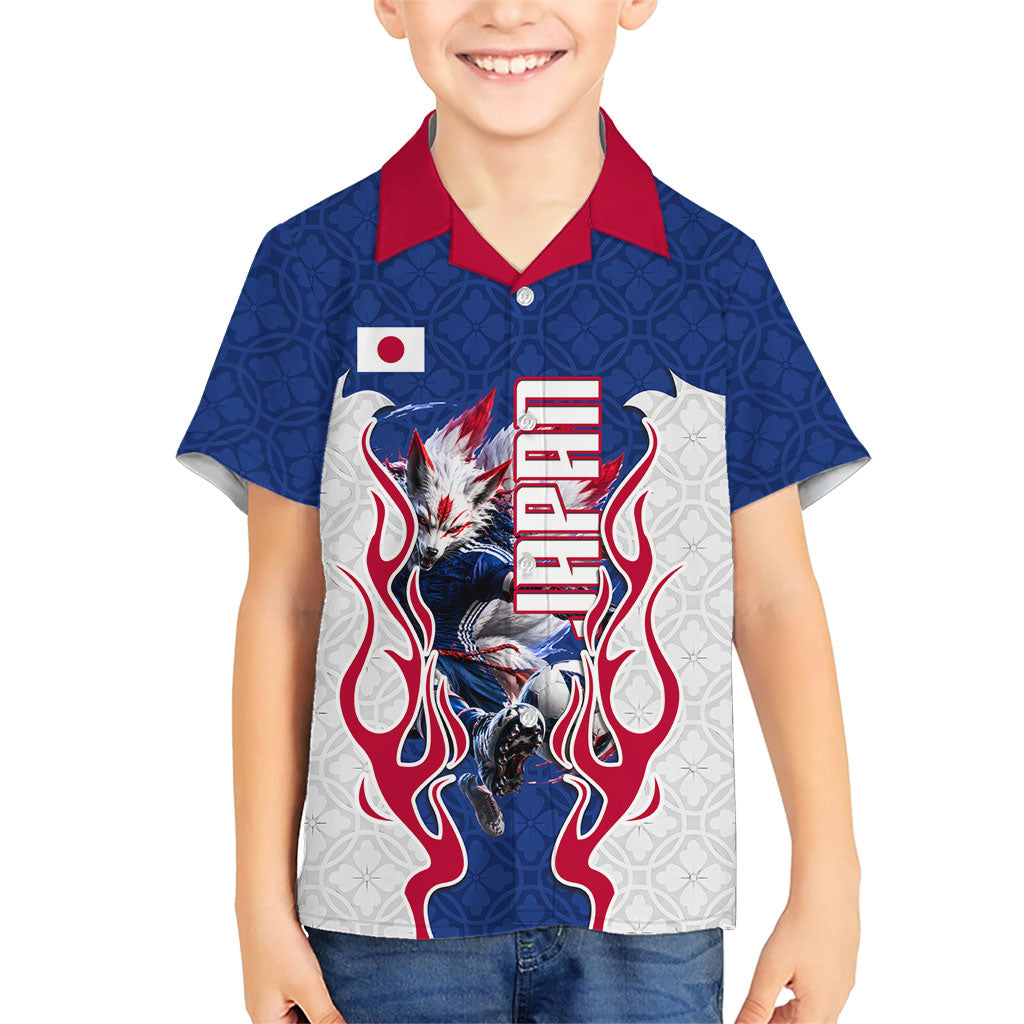 Personalized Japan Football Kitsune Mascot Kid Hawaiian Shirt Samurai Blue Chrysanthemum Flame