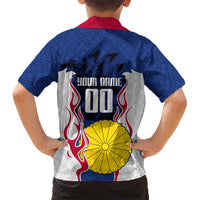 Personalized Japan Football Kitsune Mascot Kid Hawaiian Shirt Samurai Blue Chrysanthemum Flame
