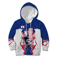 Personalized Japan Football Kitsune Mascot Kid Hoodie Samurai Blue Chrysanthemum Flame