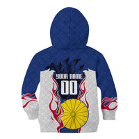 Personalized Japan Football Kitsune Mascot Kid Hoodie Samurai Blue Chrysanthemum Flame