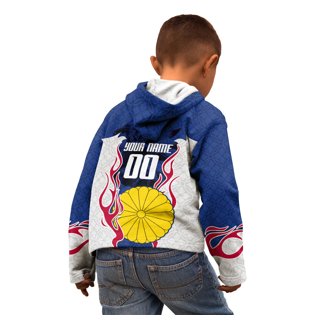 Personalized Japan Football Kitsune Mascot Kid Hoodie Samurai Blue Chrysanthemum Flame