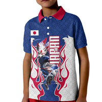 Personalized Japan Football Kitsune Mascot Kid Polo Shirt Samurai Blue Chrysanthemum Flame