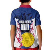 Personalized Japan Football Kitsune Mascot Kid Polo Shirt Samurai Blue Chrysanthemum Flame