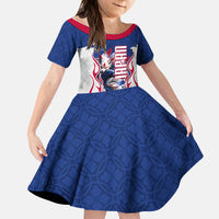 Personalized Japan Football Kitsune Mascot Kid Short Sleeve Dress Samurai Blue Chrysanthemum Flame