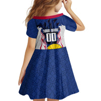 Personalized Japan Football Kitsune Mascot Kid Short Sleeve Dress Samurai Blue Chrysanthemum Flame