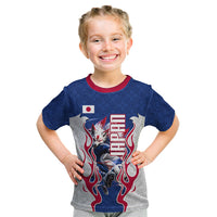 Personalized Japan Football Kitsune Mascot Kid T Shirt Samurai Blue Chrysanthemum Flame