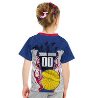 Personalized Japan Football Kitsune Mascot Kid T Shirt Samurai Blue Chrysanthemum Flame