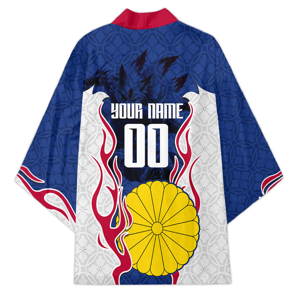 Personalized Japan Football Kitsune Mascot Kimono Samurai Blue Chrysanthemum Flame