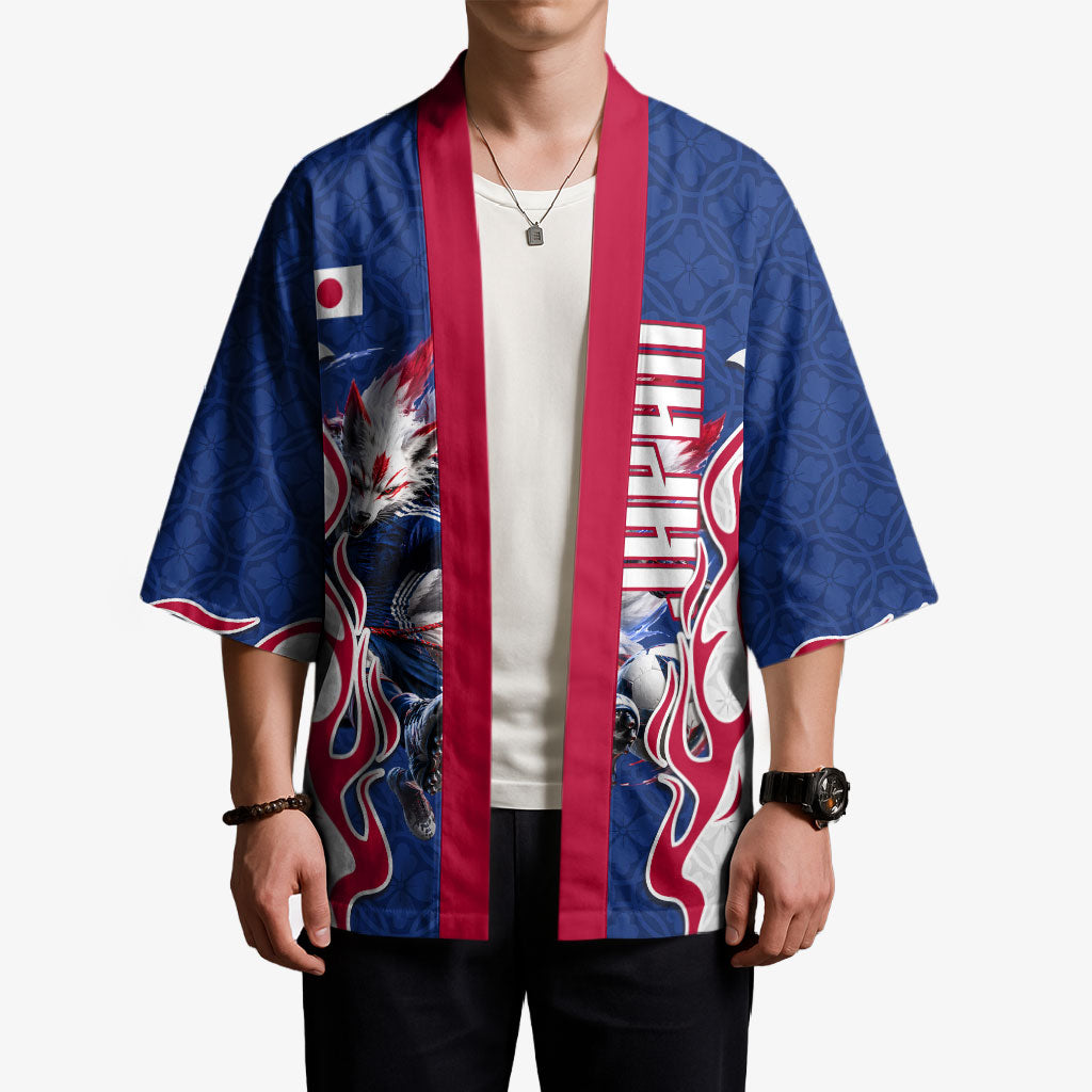 Personalized Japan Football Kitsune Mascot Kimono Samurai Blue Chrysanthemum Flame
