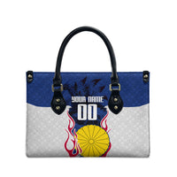 Personalized Japan Football Kitsune Mascot Leather Bag Samurai Blue Chrysanthemum Flame
