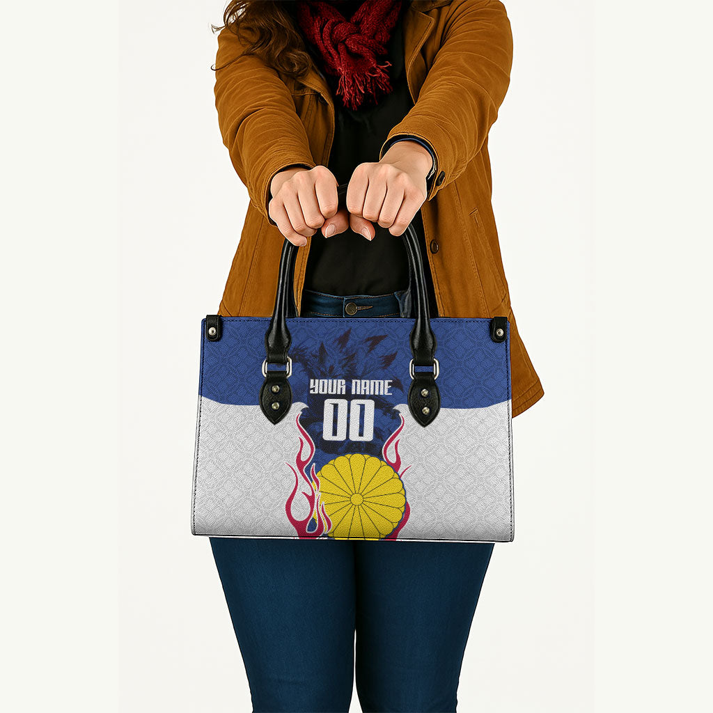 Personalized Japan Football Kitsune Mascot Leather Bag Samurai Blue Chrysanthemum Flame