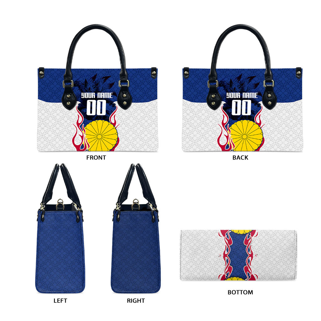 Personalized Japan Football Kitsune Mascot Leather Bag Samurai Blue Chrysanthemum Flame