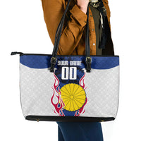 Personalized Japan Football Kitsune Mascot Leather Tote Bag Samurai Blue Chrysanthemum Flame