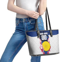 Personalized Japan Football Kitsune Mascot Leather Tote Bag Samurai Blue Chrysanthemum Flame