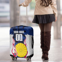 Personalized Japan Football Kitsune Mascot Luggage Cover Samurai Blue Chrysanthemum Flame