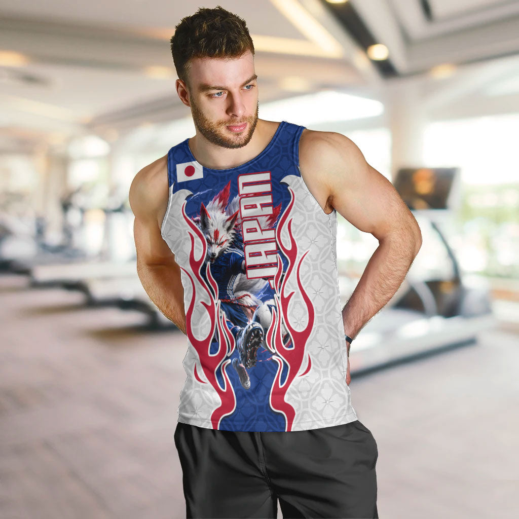 Personalized Japan Football Kitsune Mascot Men Tank Top Samurai Blue Chrysanthemum Flame