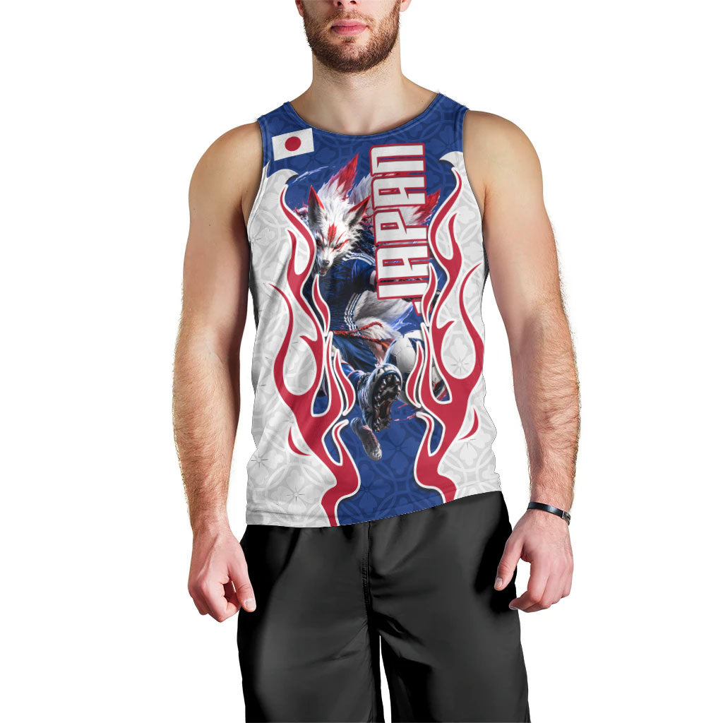 Personalized Japan Football Kitsune Mascot Men Tank Top Samurai Blue Chrysanthemum Flame