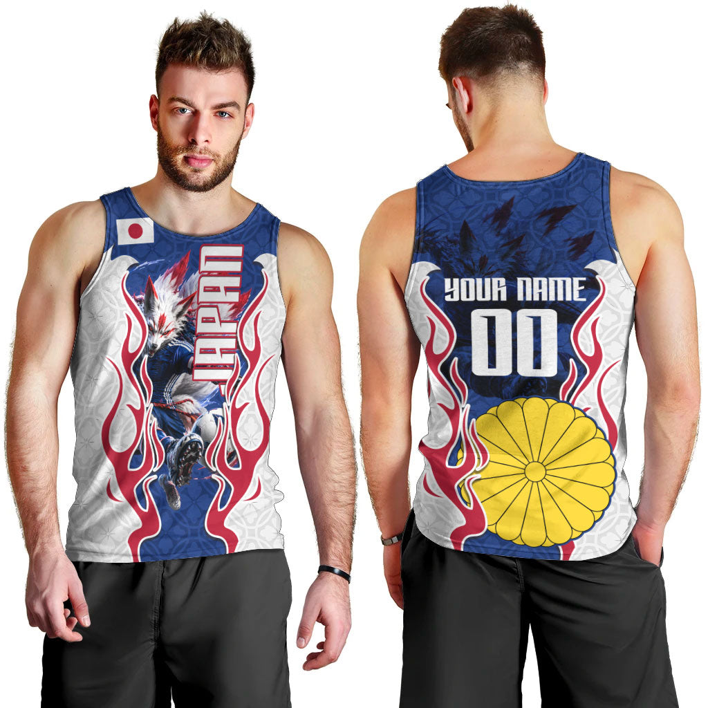 Personalized Japan Football Kitsune Mascot Men Tank Top Samurai Blue Chrysanthemum Flame