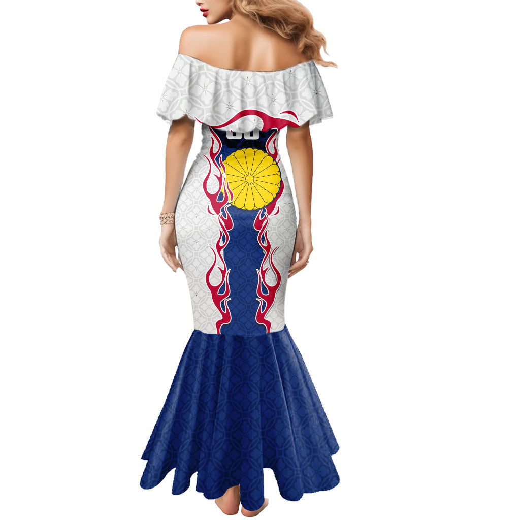 Personalized Japan Football Kitsune Mascot Mermaid Dress Samurai Blue Chrysanthemum Flame