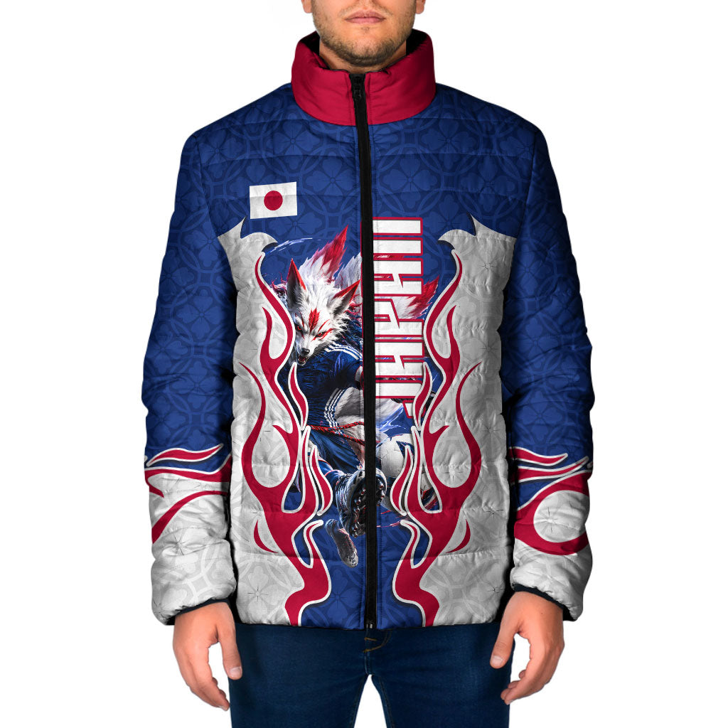 Personalized Japan Football Kitsune Mascot Padded Jacket Samurai Blue Chrysanthemum Flame