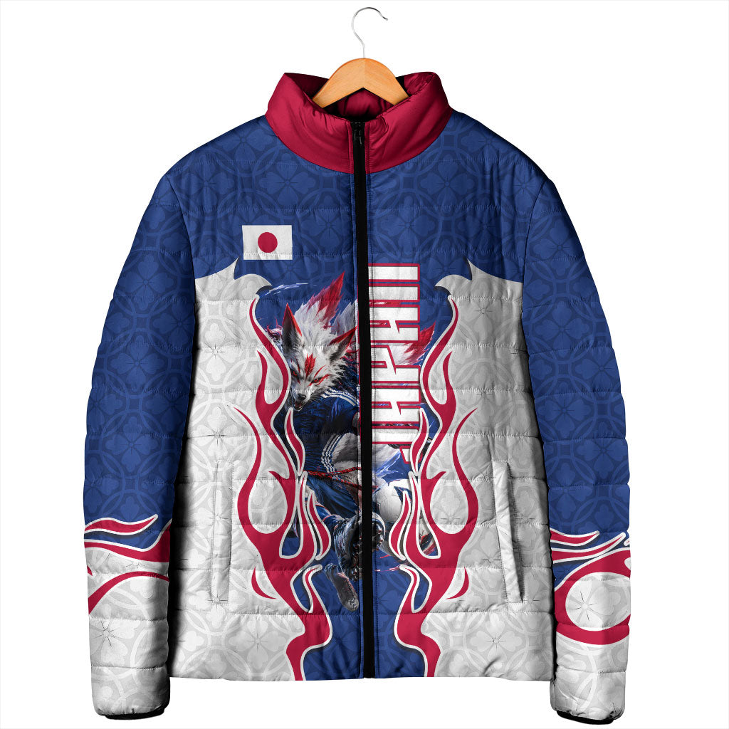Personalized Japan Football Kitsune Mascot Padded Jacket Samurai Blue Chrysanthemum Flame