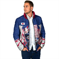 Personalized Japan Football Kitsune Mascot Padded Jacket Samurai Blue Chrysanthemum Flame