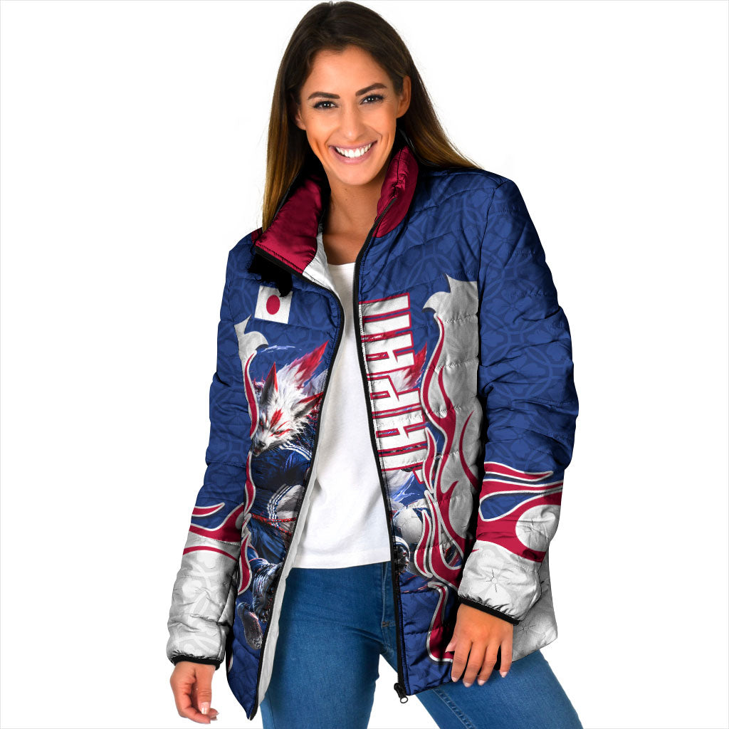 Personalized Japan Football Kitsune Mascot Padded Jacket Samurai Blue Chrysanthemum Flame