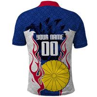 Personalized Japan Football Kitsune Mascot Polo Shirt Samurai Blue Chrysanthemum Flame
