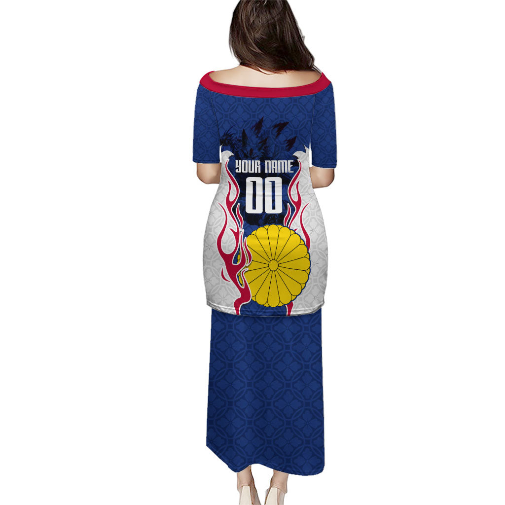 Personalized Japan Football Kitsune Mascot Puletasi Samurai Blue Chrysanthemum Flame