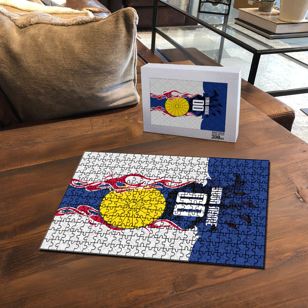 Personalized Japan Football Kitsune Mascot Puzzle Samurai Blue Chrysanthemum Flame