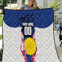 Personalized Japan Football Kitsune Mascot Quilt Samurai Blue Chrysanthemum Flame