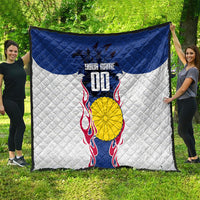 Personalized Japan Football Kitsune Mascot Quilt Samurai Blue Chrysanthemum Flame