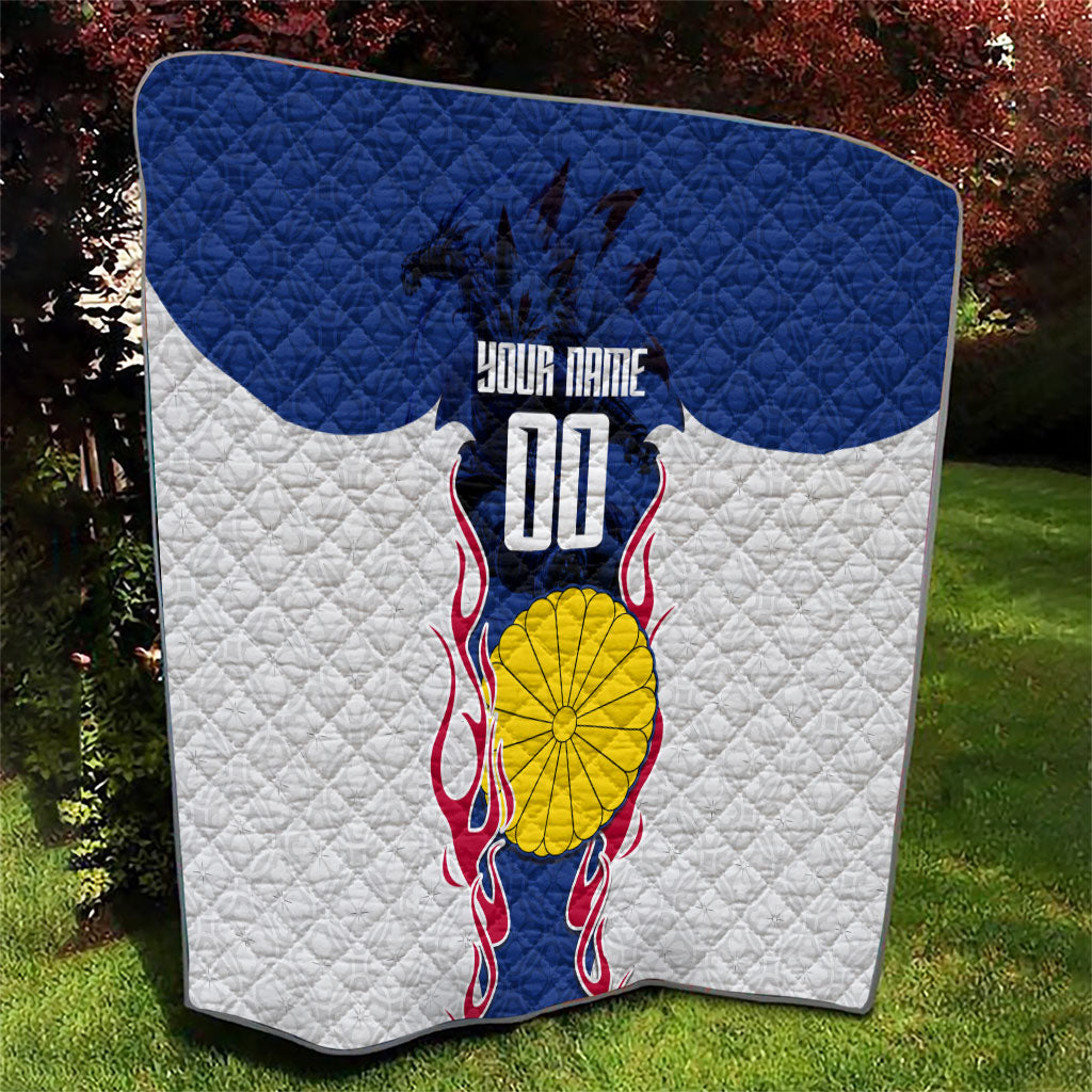 Personalized Japan Football Kitsune Mascot Quilt Samurai Blue Chrysanthemum Flame