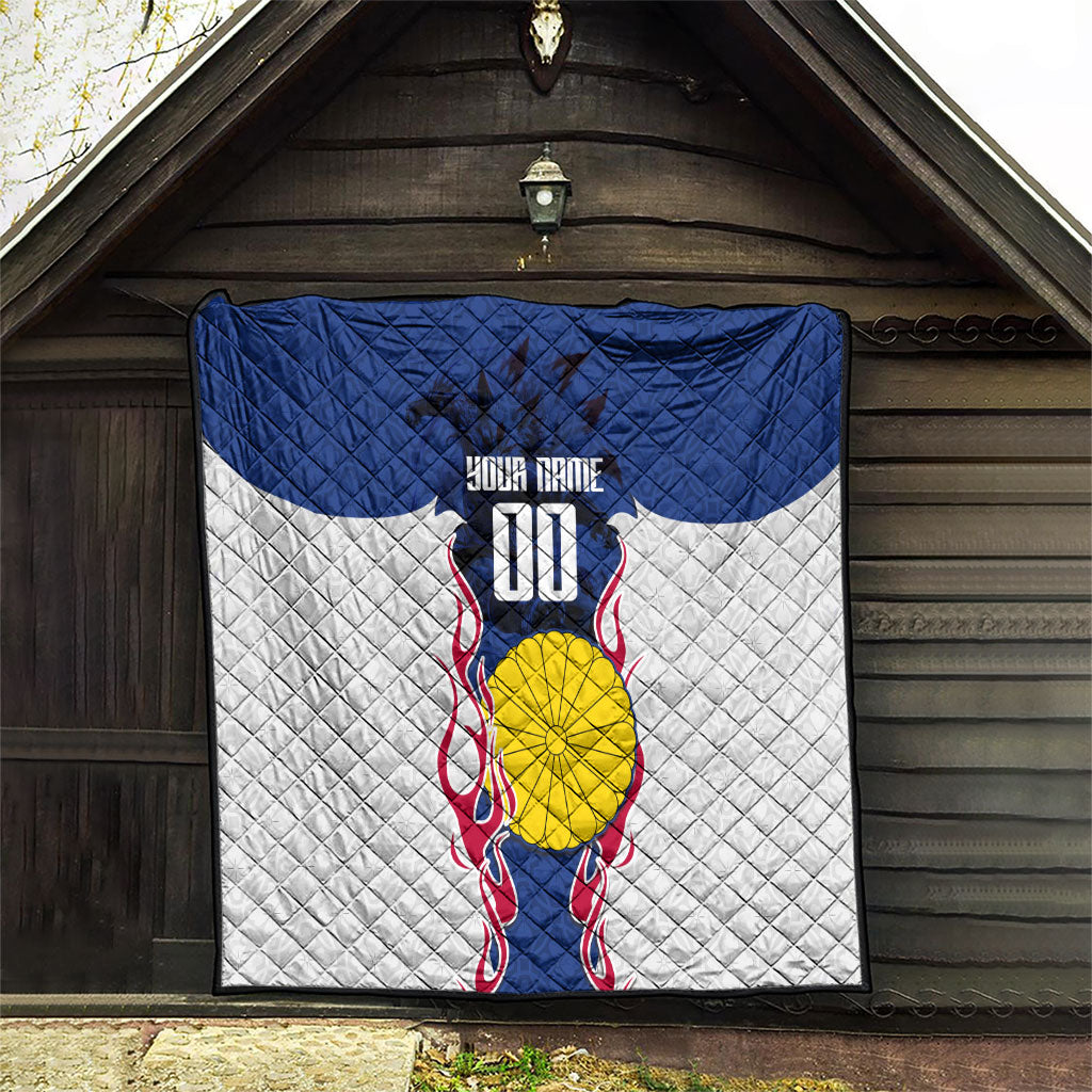 Personalized Japan Football Kitsune Mascot Quilt Samurai Blue Chrysanthemum Flame