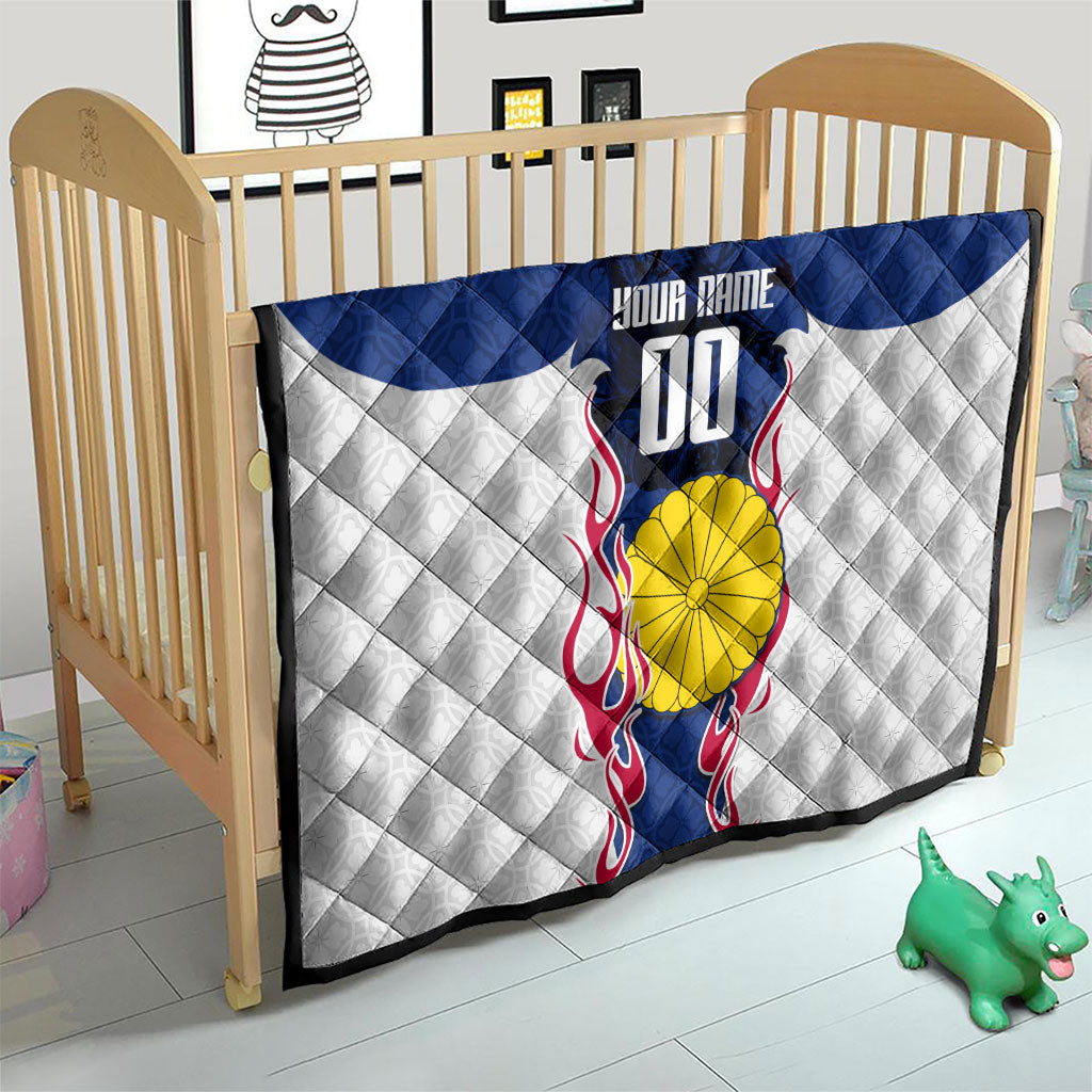 Personalized Japan Football Kitsune Mascot Quilt Samurai Blue Chrysanthemum Flame