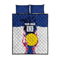Personalized Japan Football Kitsune Mascot Quilt Bed Set Samurai Blue Chrysanthemum Flame