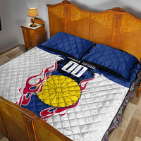 Personalized Japan Football Kitsune Mascot Quilt Bed Set Samurai Blue Chrysanthemum Flame