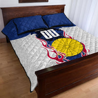 Personalized Japan Football Kitsune Mascot Quilt Bed Set Samurai Blue Chrysanthemum Flame